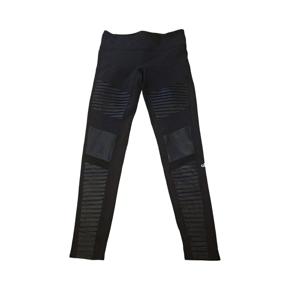 Alo Yoga High-Waist Moto Leggings Black Quilted Panels Size Large